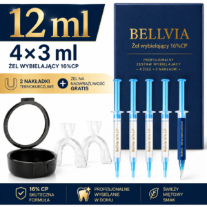 Zestaw Bellvia CP 16% żel wybielający 4 żele + 2 nakładki uniwersalne wybielające + pudełko na nakładki Gratis