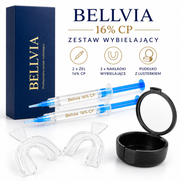 Żel do wybielania zębów Bellvia16% 2×3 ml + nakładki + żel na nadwrażliwość